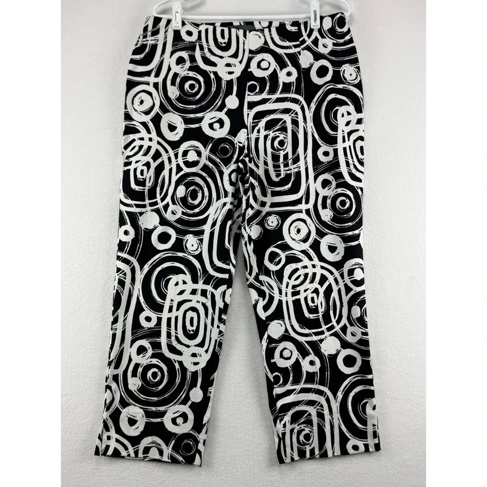 Relativity Cropped Pants Womens‎ 12 Black White Geometric Swirl Stretch Trousers